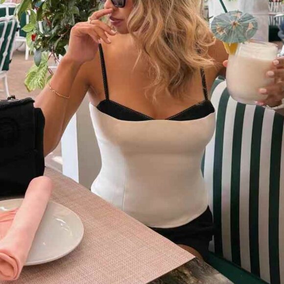 MUST HAVE Reformation Melanie Cami Top Sz6 Ivory/Black French Causal Classic